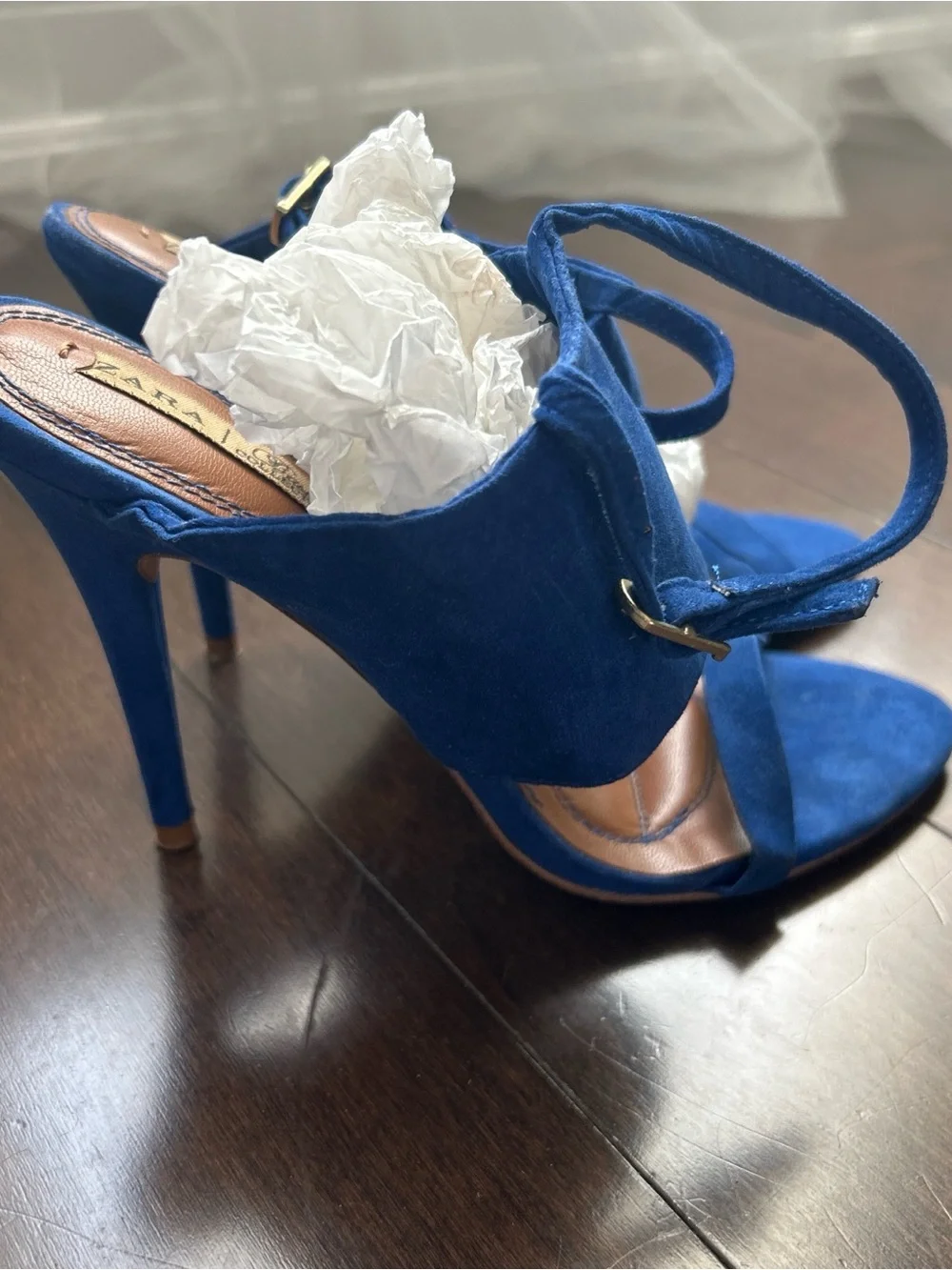 Zara royal blue suede open toe heels - Picture 2 of 3